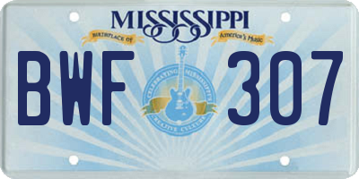 MS license plate BWF307