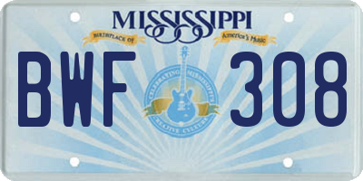 MS license plate BWF308