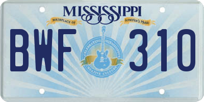 MS license plate BWF310