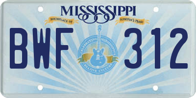MS license plate BWF312