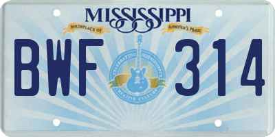 MS license plate BWF314