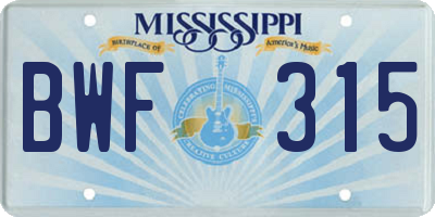 MS license plate BWF315