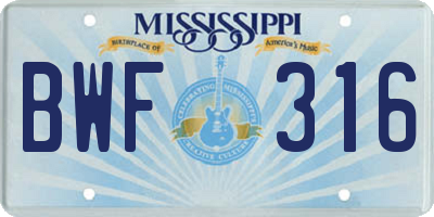 MS license plate BWF316