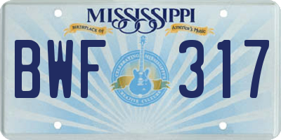 MS license plate BWF317