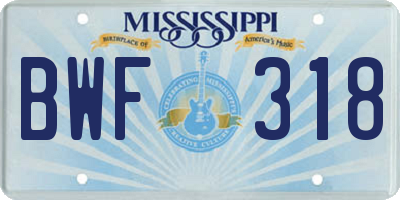 MS license plate BWF318