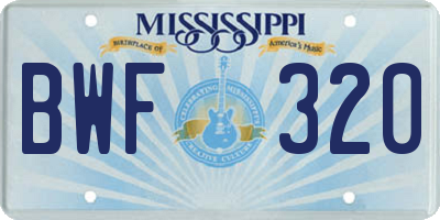 MS license plate BWF320
