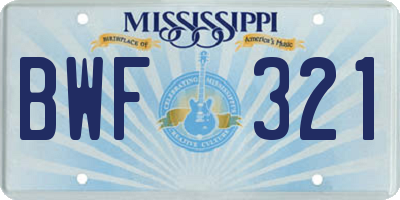 MS license plate BWF321