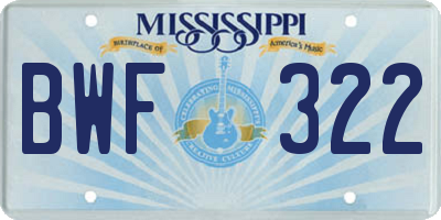 MS license plate BWF322