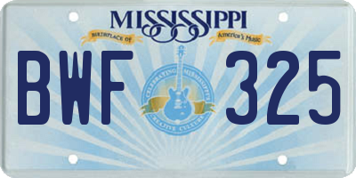MS license plate BWF325