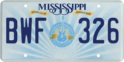 MS license plate BWF326