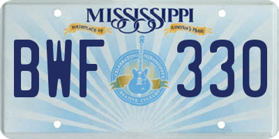 MS license plate BWF330