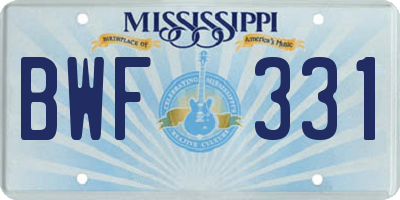 MS license plate BWF331