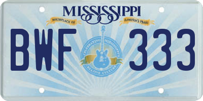 MS license plate BWF333