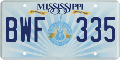 MS license plate BWF335