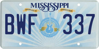 MS license plate BWF337