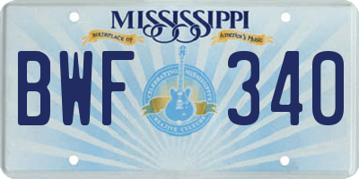MS license plate BWF340