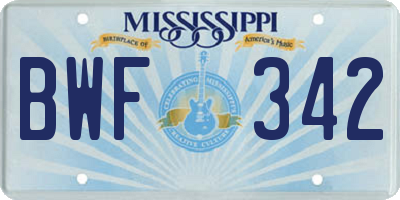 MS license plate BWF342