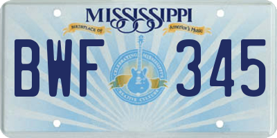 MS license plate BWF345