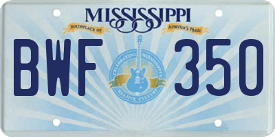 MS license plate BWF350
