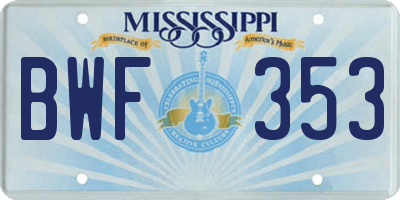 MS license plate BWF353