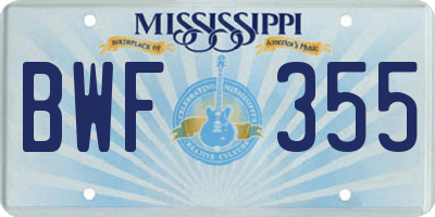 MS license plate BWF355