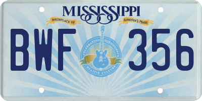 MS license plate BWF356