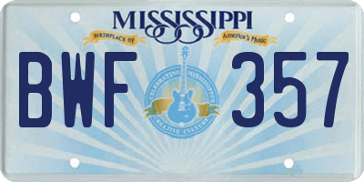 MS license plate BWF357