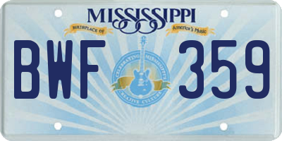 MS license plate BWF359