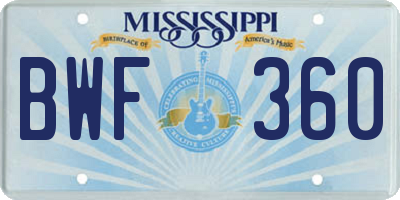 MS license plate BWF360