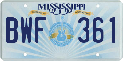 MS license plate BWF361