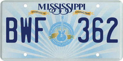 MS license plate BWF362