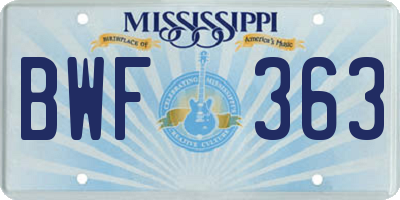 MS license plate BWF363