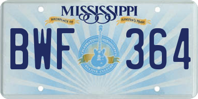 MS license plate BWF364