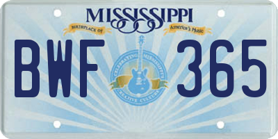 MS license plate BWF365