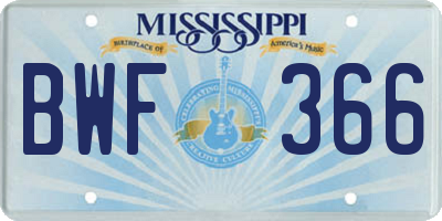 MS license plate BWF366