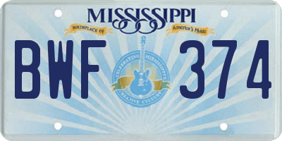 MS license plate BWF374