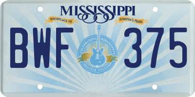 MS license plate BWF375