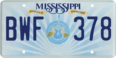 MS license plate BWF378