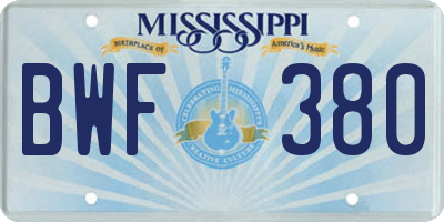 MS license plate BWF380