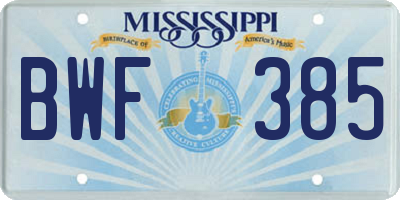 MS license plate BWF385