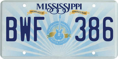 MS license plate BWF386