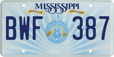 MS license plate BWF387