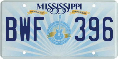MS license plate BWF396