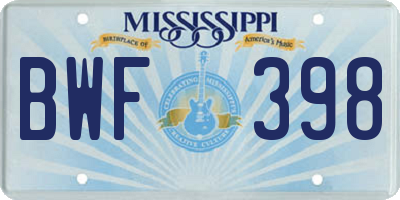 MS license plate BWF398