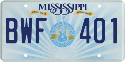 MS license plate BWF401