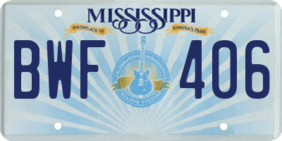 MS license plate BWF406