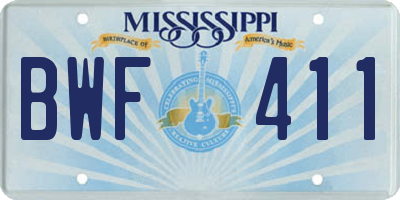 MS license plate BWF411
