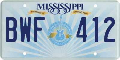 MS license plate BWF412