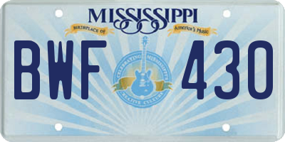 MS license plate BWF430