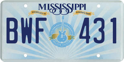 MS license plate BWF431